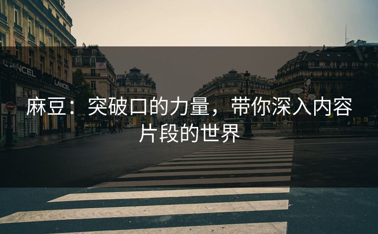 麻豆：突破口的力量，带你深入内容片段的世界