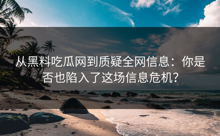 从黑料吃瓜网到质疑全网信息：你是否也陷入了这场信息危机？